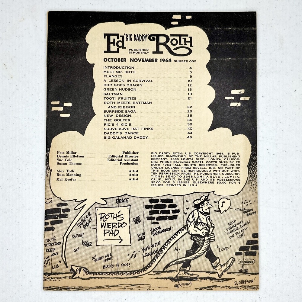 Vtg "Big Daddy‎ Roth" magazine No.1 Oct/Nov 1964 Peter Miller Missing Cover